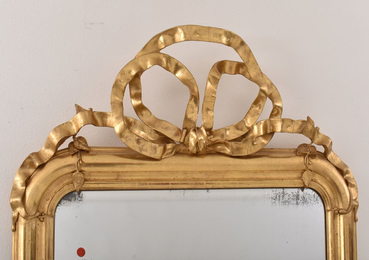 Antique Gold Leaf Mirror, Rectangular Wall Mirror With Love Knot, Louis Philippe, XIX (spc206)-photo-1