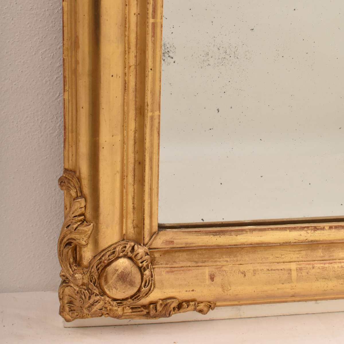 Antique Gold Leaf Mirror, Rectangular Wall Mirror With Love Knot, Louis Philippe, XIX (spc206)-photo-4