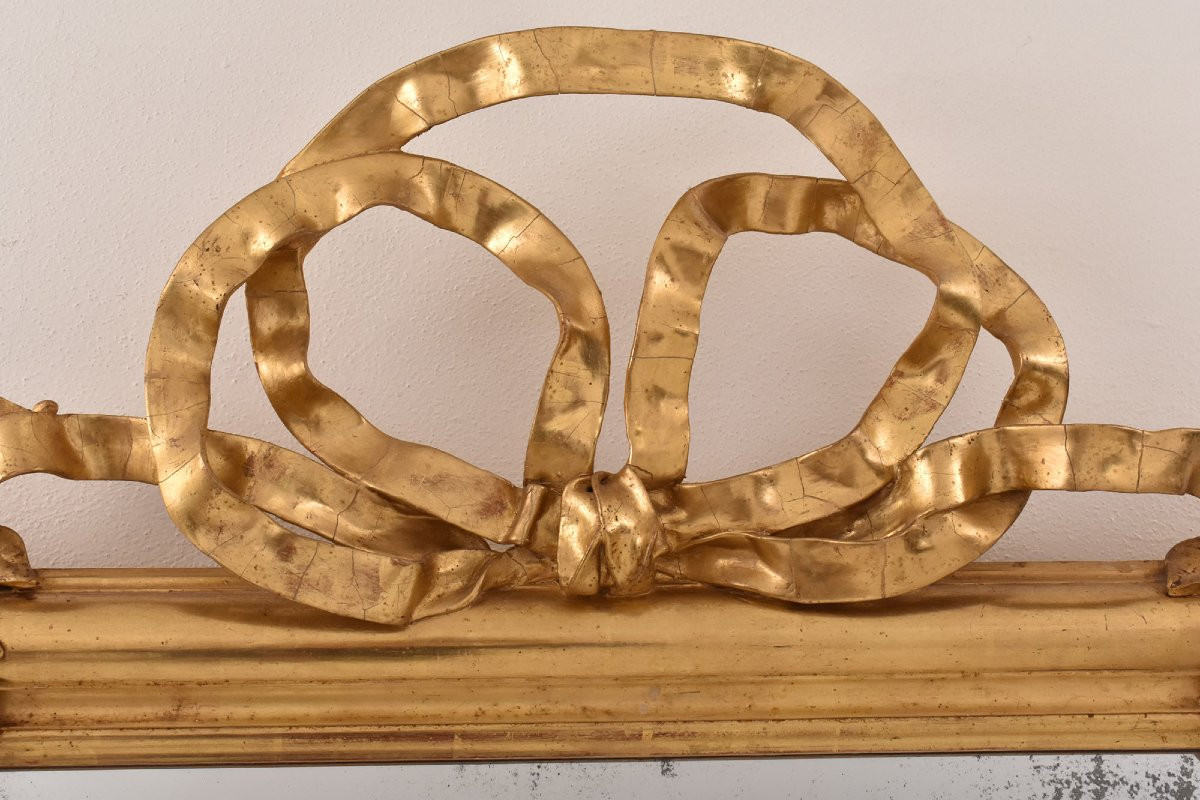 Antique Gold Leaf Mirror, Rectangular Wall Mirror With Love Knot, Louis Philippe, XIX (spc206)-photo-5