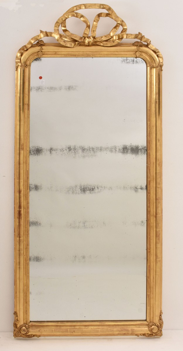 Antique Gold Leaf Mirror, Rectangular Wall Mirror With Love Knot, Louis Philippe, XIX (spc206)