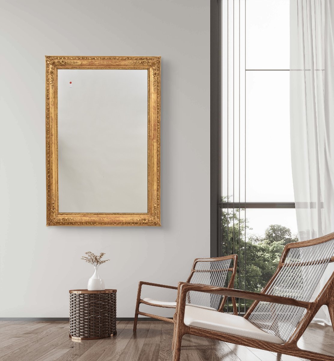 Antique Gold Leaf Wallmirror, Louis Philippe, Rectangular  Mirror Avec Floral Motifs (spr202)-photo-2