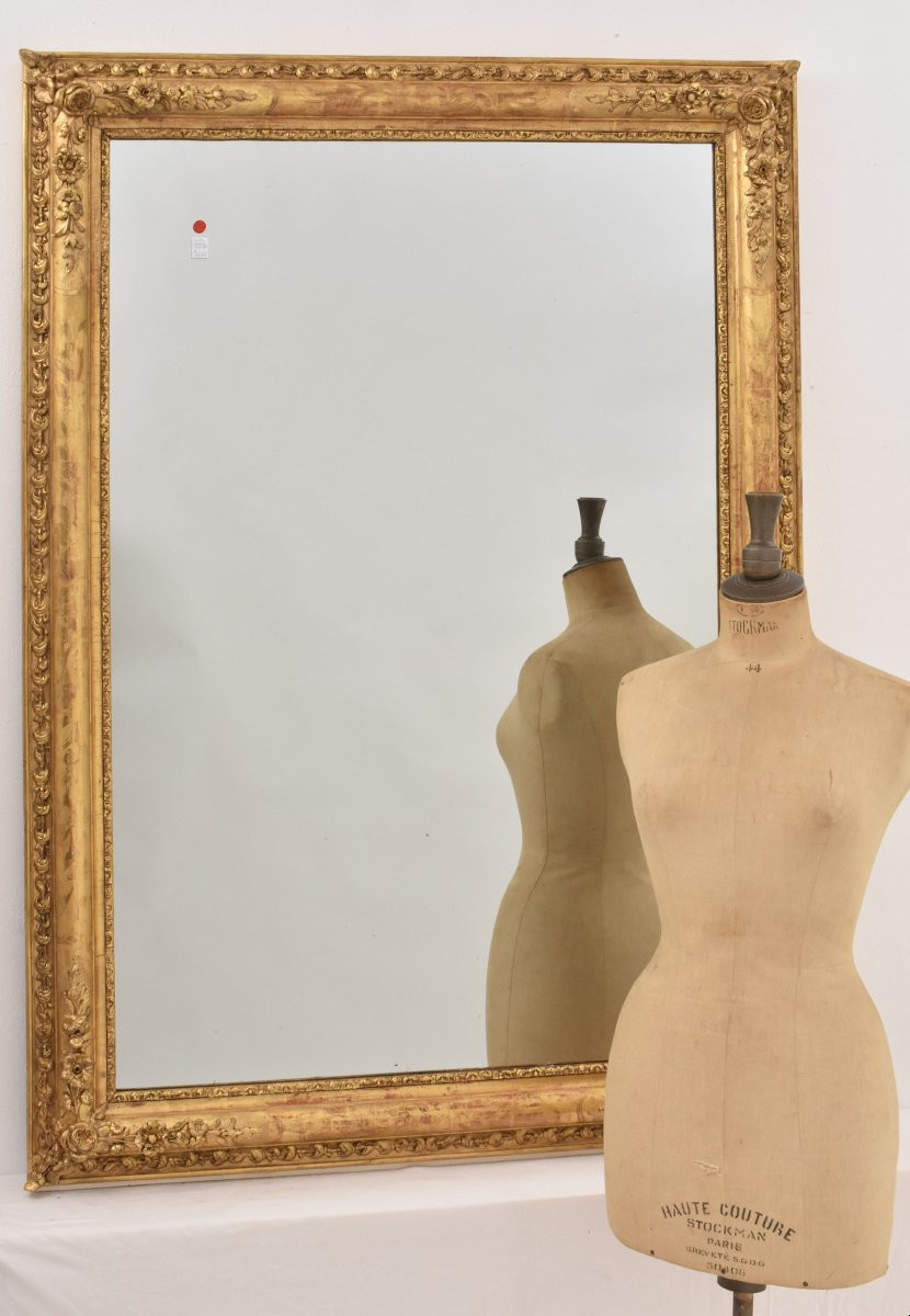 Antique Gold Leaf Wallmirror, Louis Philippe, Rectangular  Mirror Avec Floral Motifs (spr202)-photo-3