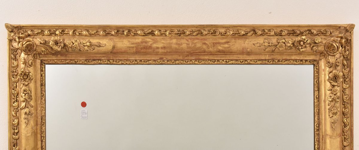 Antique Gold Leaf Wallmirror, Louis Philippe, Rectangular  Mirror Avec Floral Motifs (spr202)-photo-1