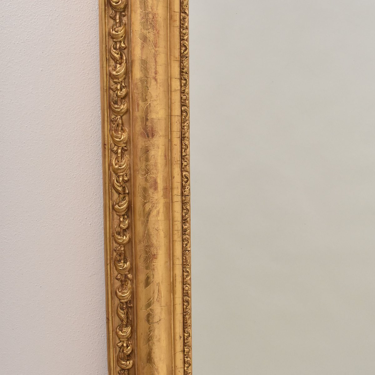 Antique Gold Leaf Wallmirror, Louis Philippe, Rectangular  Mirror Avec Floral Motifs (spr202)-photo-4