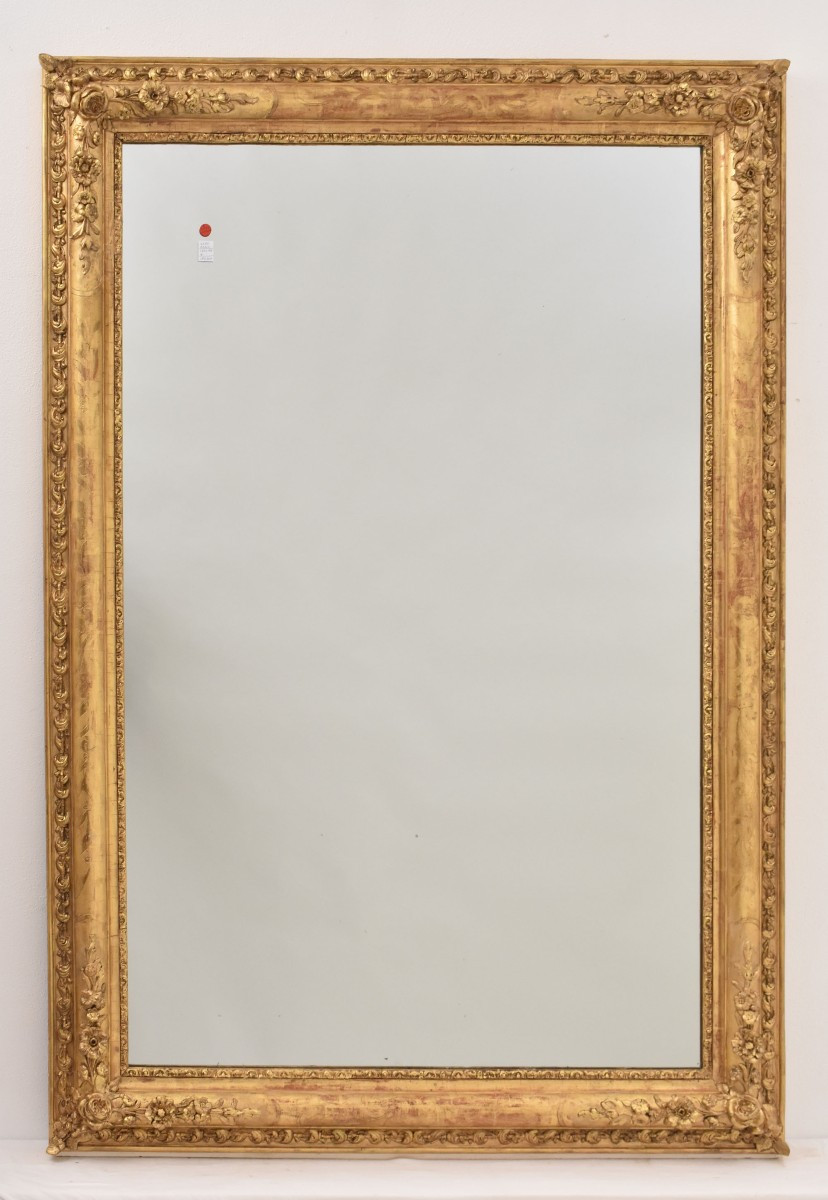 Antique Gold Leaf Wallmirror, Louis Philippe, Rectangular  Mirror Avec Floral Motifs (spr202)