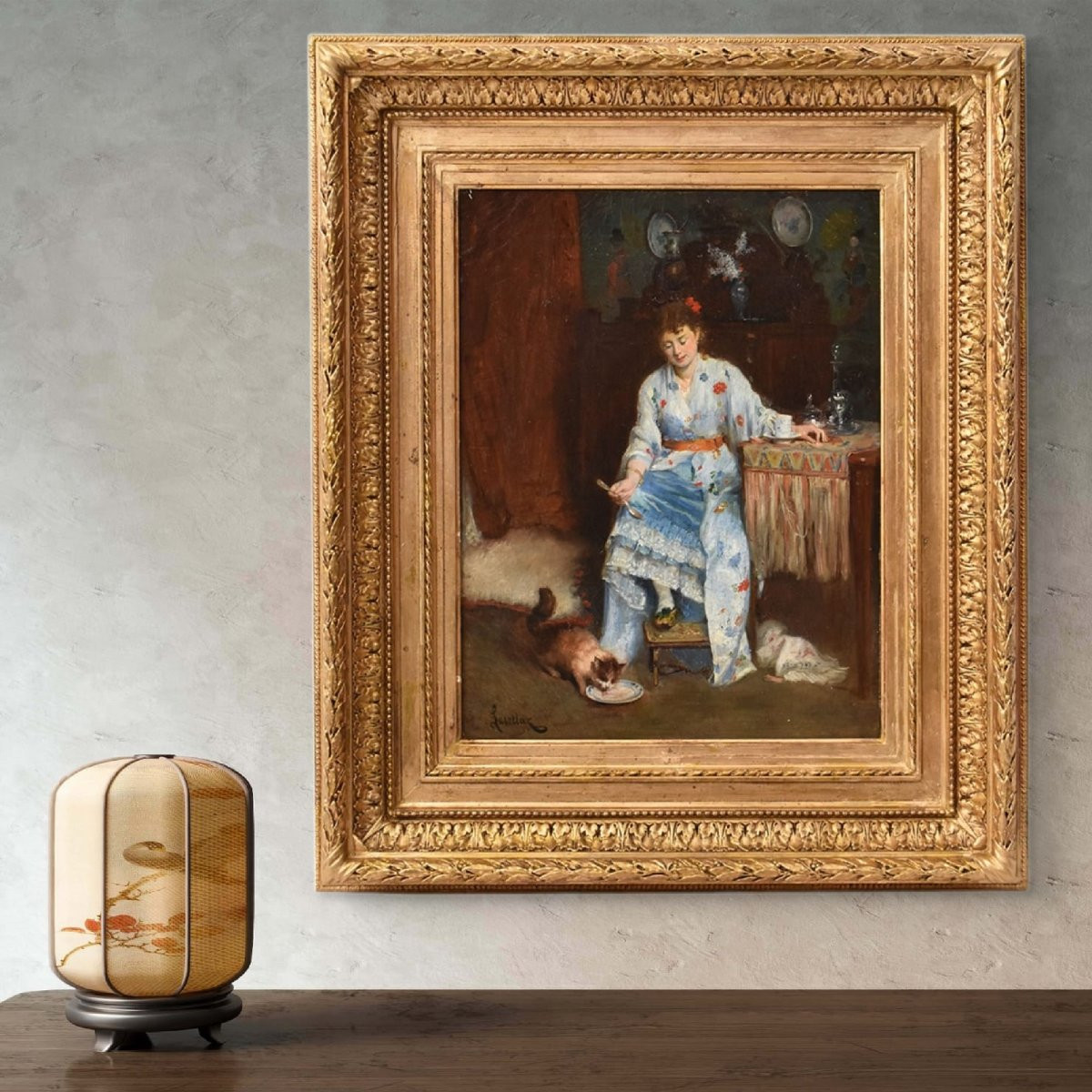 Tableau Ancien, Gustave François Lasellaz, Jeune Femme, Huile Sur Toile, XIXè Siècle. (QR715)-photo-2