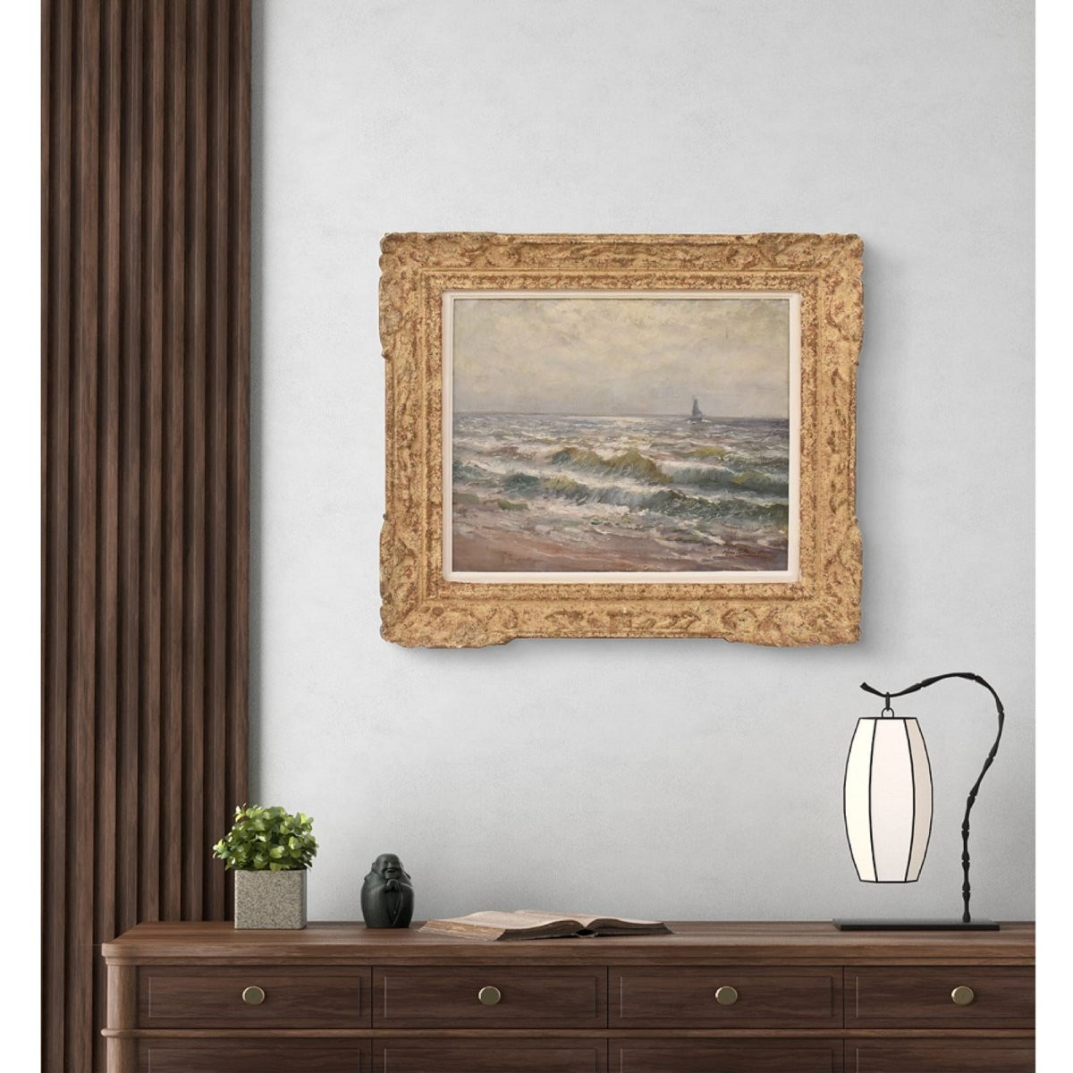 Tableau Ancien, Marine, Kees Terlouw, Vagues Et Voilier, Début XXè Siècle. (QM717) -photo-2