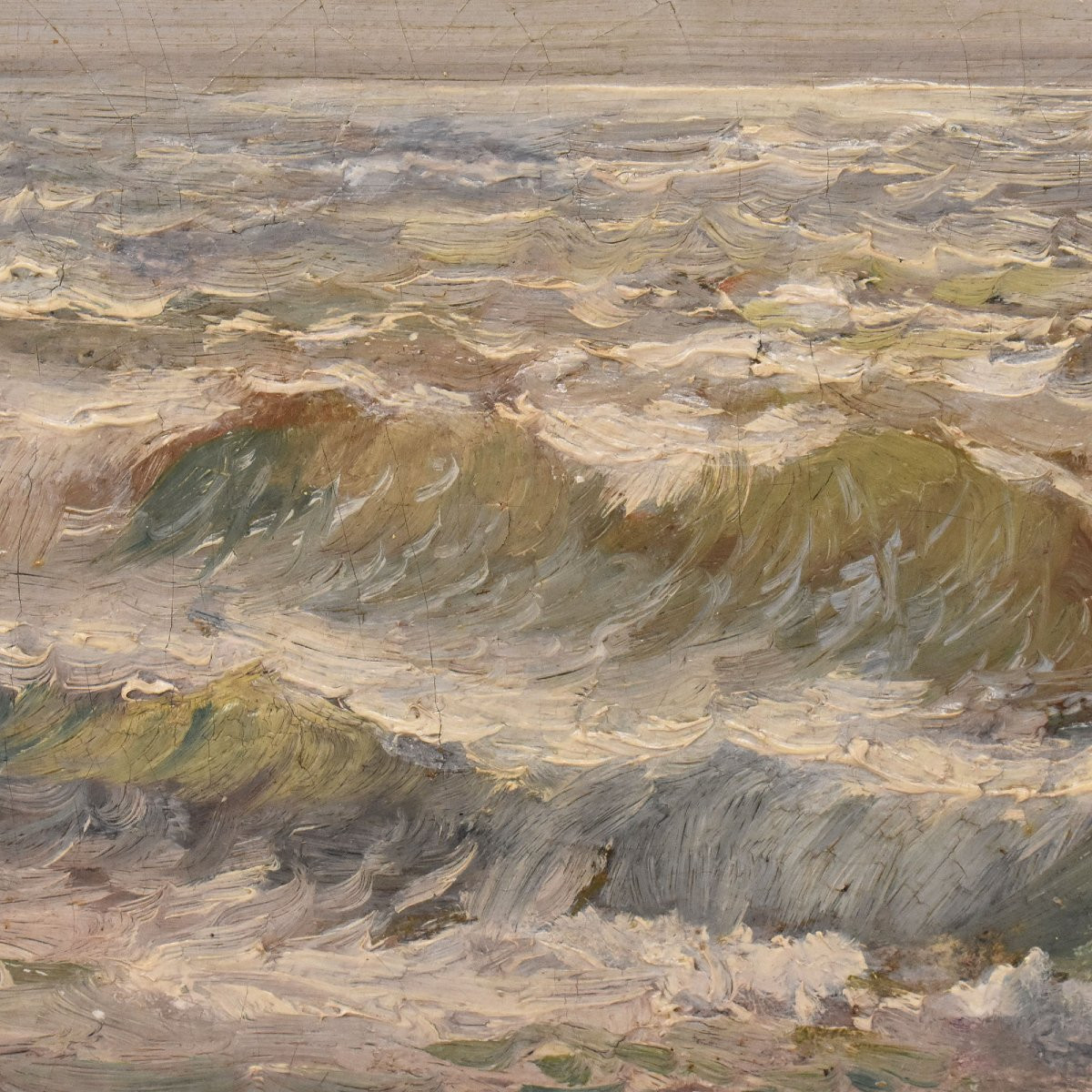 Tableau Ancien, Marine, Kees Terlouw, Vagues Et Voilier, Début XXè Siècle. (QM717) -photo-1