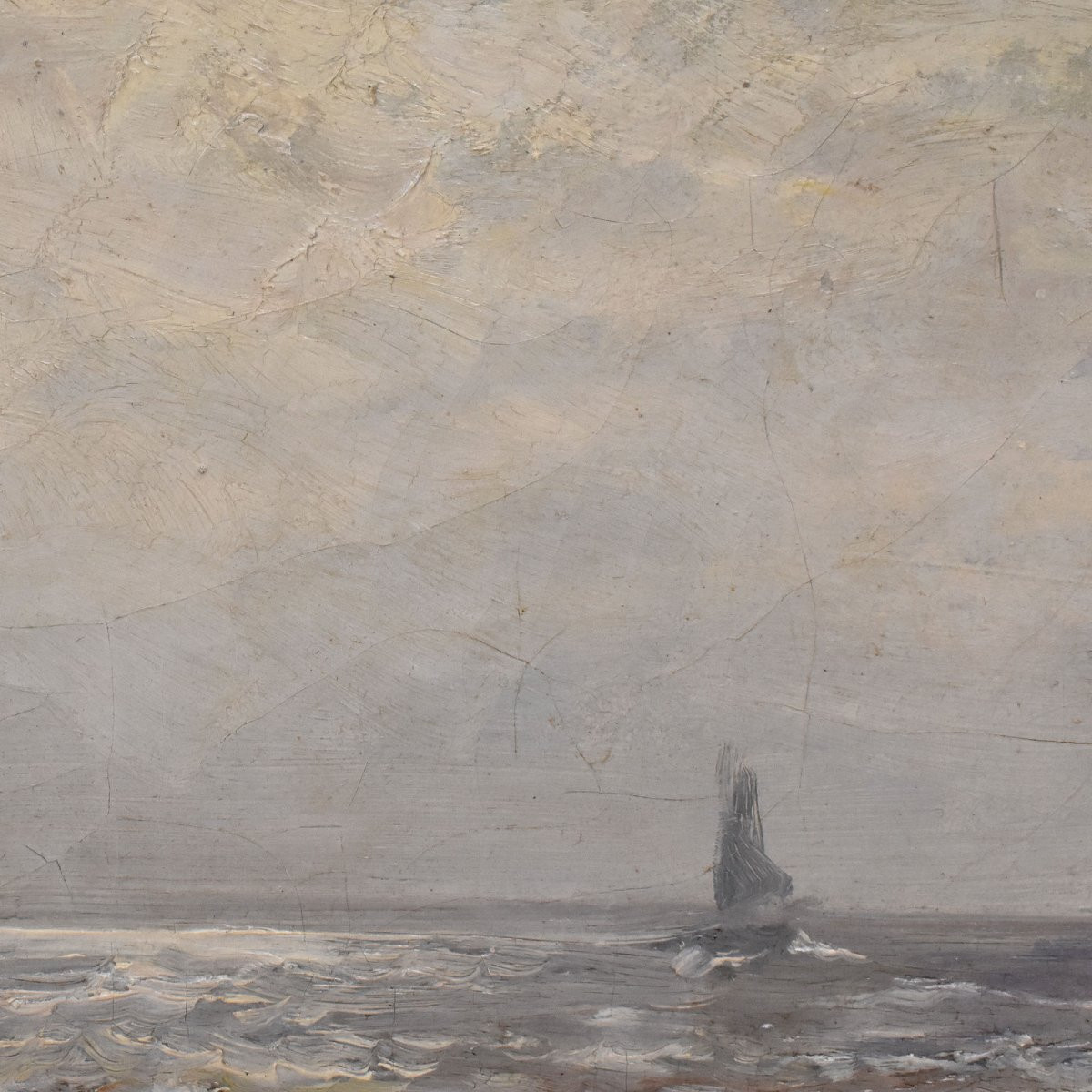 Tableau Ancien, Marine, Kees Terlouw, Vagues Et Voilier, Début XXè Siècle. (QM717) -photo-2