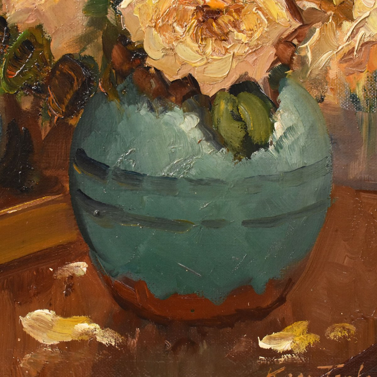 Tableau Fleur, Kees Terlouw, Petite Nature morte, Roses Jaunes, Art Déco  (QF719)-photo-3