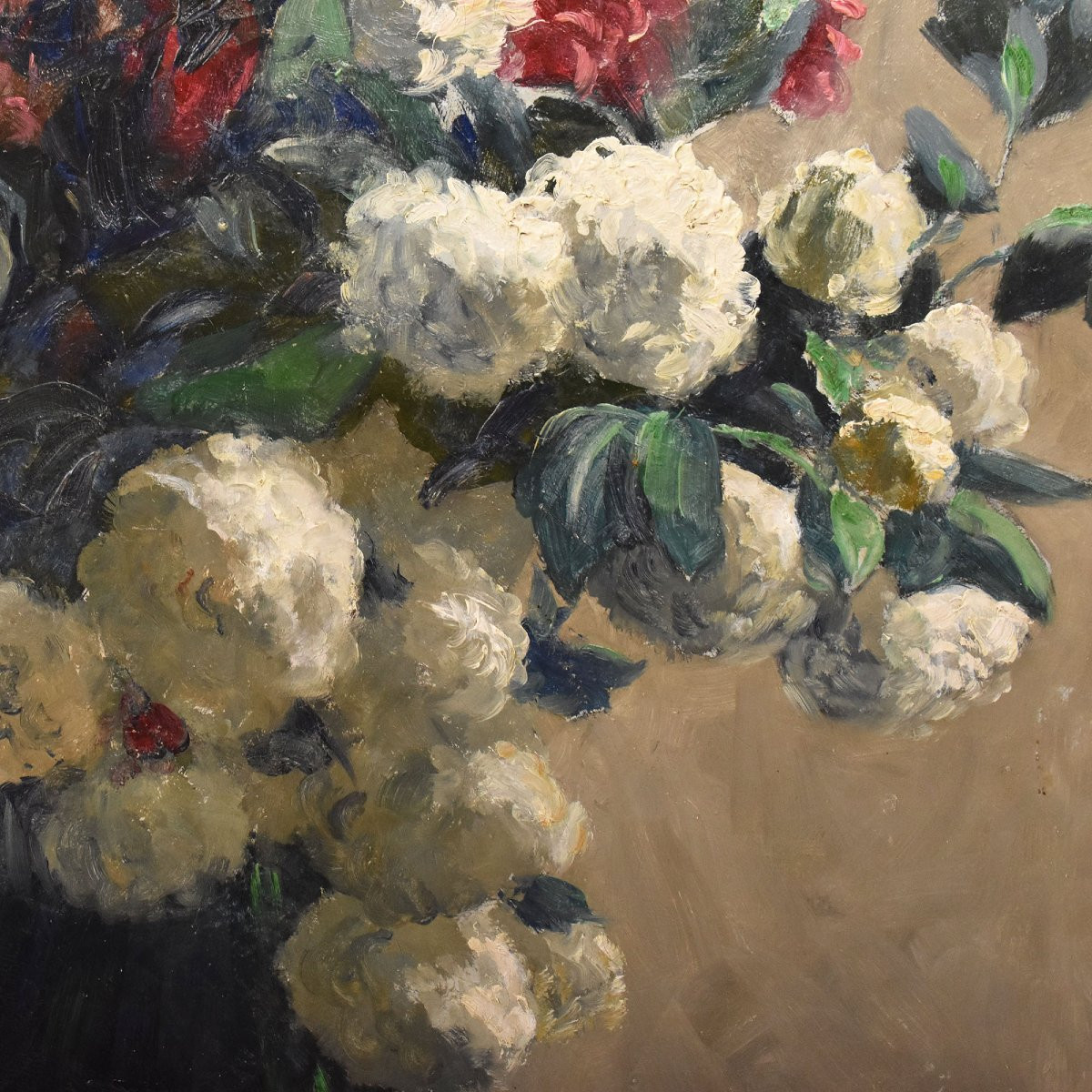 Art Nouveau Still Life Painting, Flowers Vase Painting, Spring Floral, Oil On Canvas (qf724)-photo-1