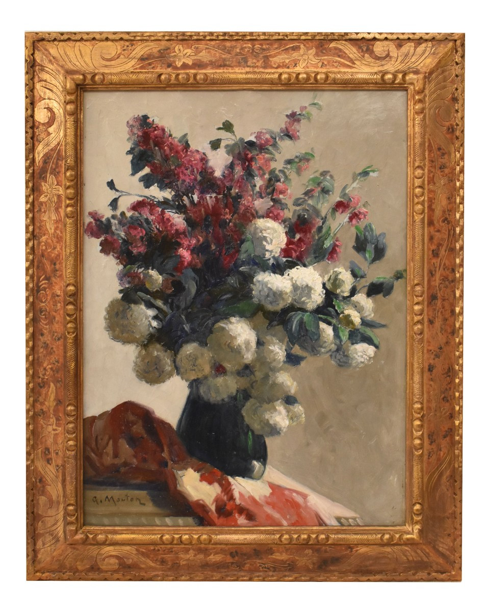 Art Nouveau Still Life Painting, Flowers Vase Painting, Spring Floral, Oil On Canvas (qf724)
