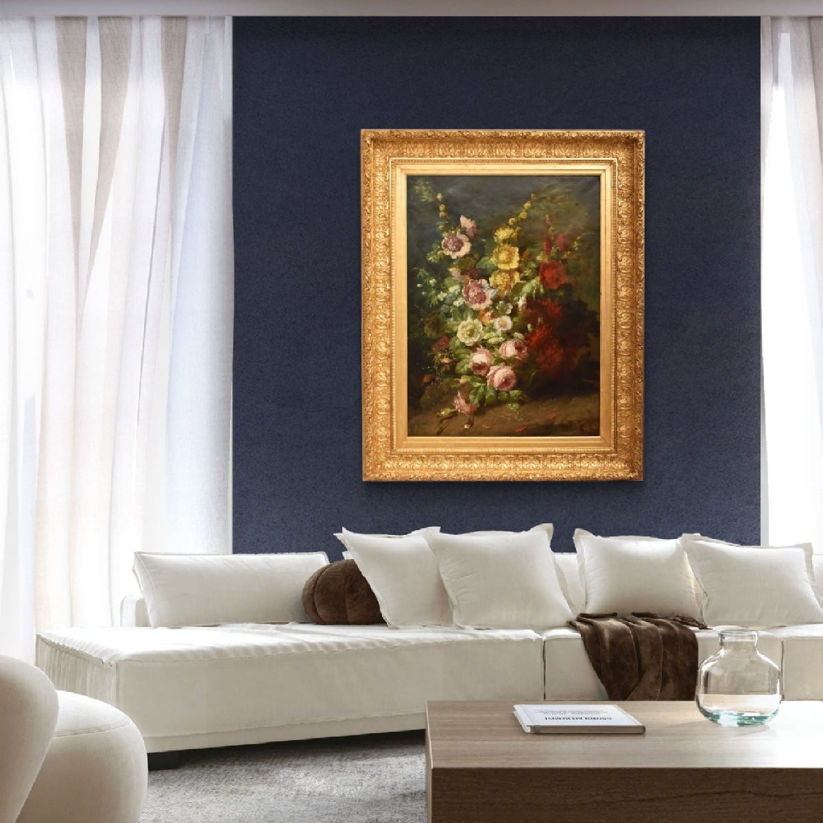 Tableau Ancien Fleurs, Étienne Léon Trébutien, Peinture nature morte florale, XIX (QF726)-photo-2