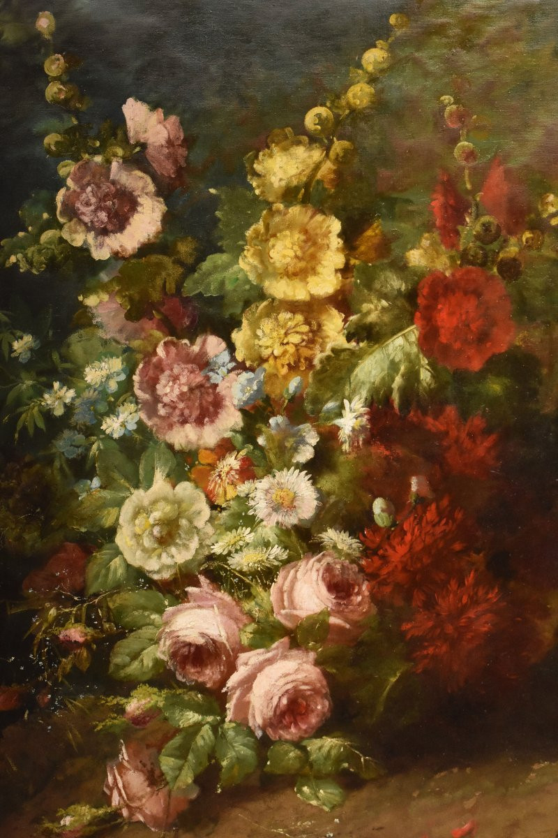 Tableau Ancien Fleurs, Étienne Léon Trébutien, Peinture nature morte florale, XIX (QF726)-photo-3
