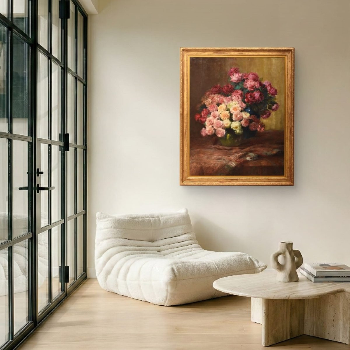 Large Flower Paintings, Roses Still Life, Oil Painting Flowers, Art Deco, XX Siècle (qf727)-photo-2