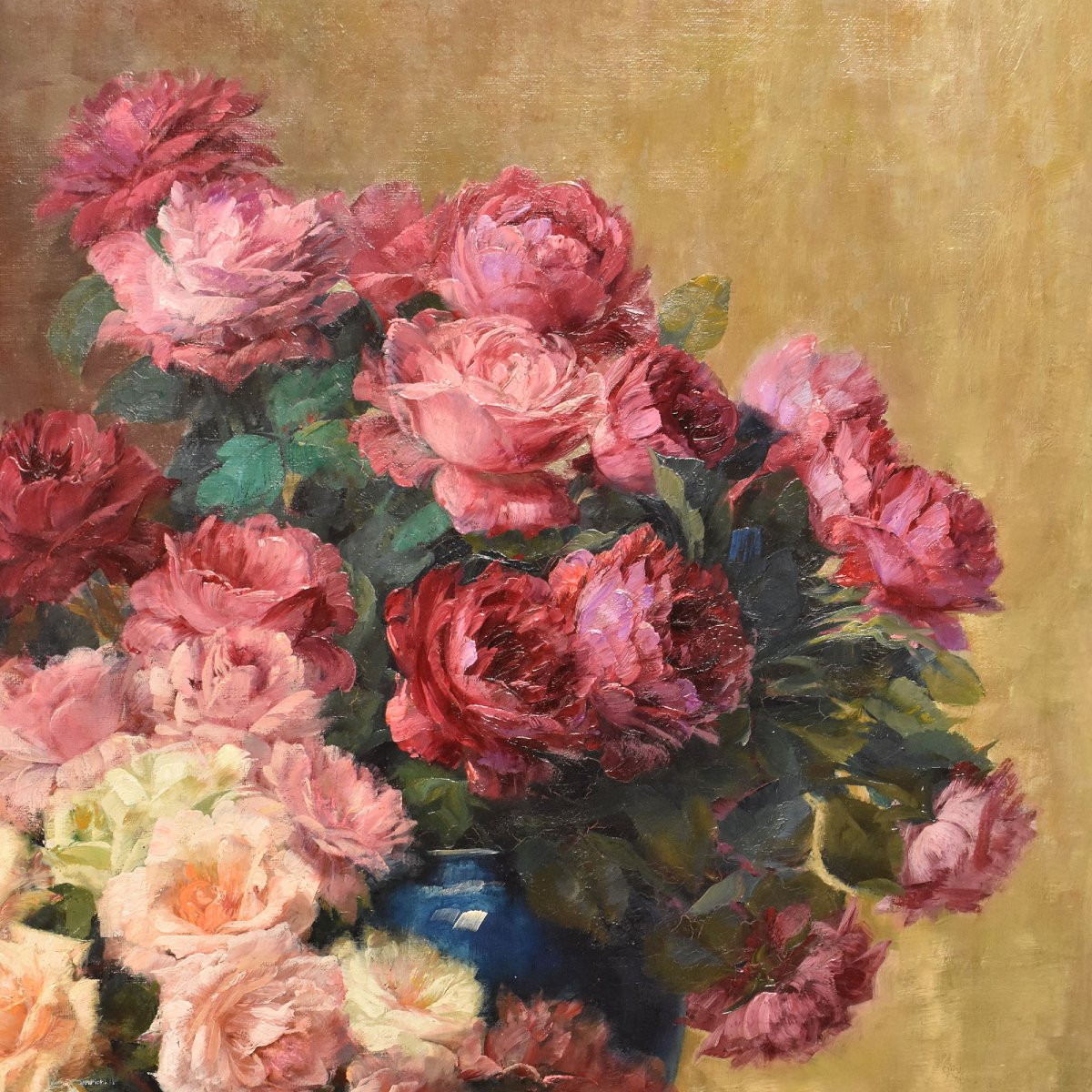 Large Flower Paintings, Roses Still Life, Oil Painting Flowers, Art Deco, XX Siècle (qf727)-photo-1