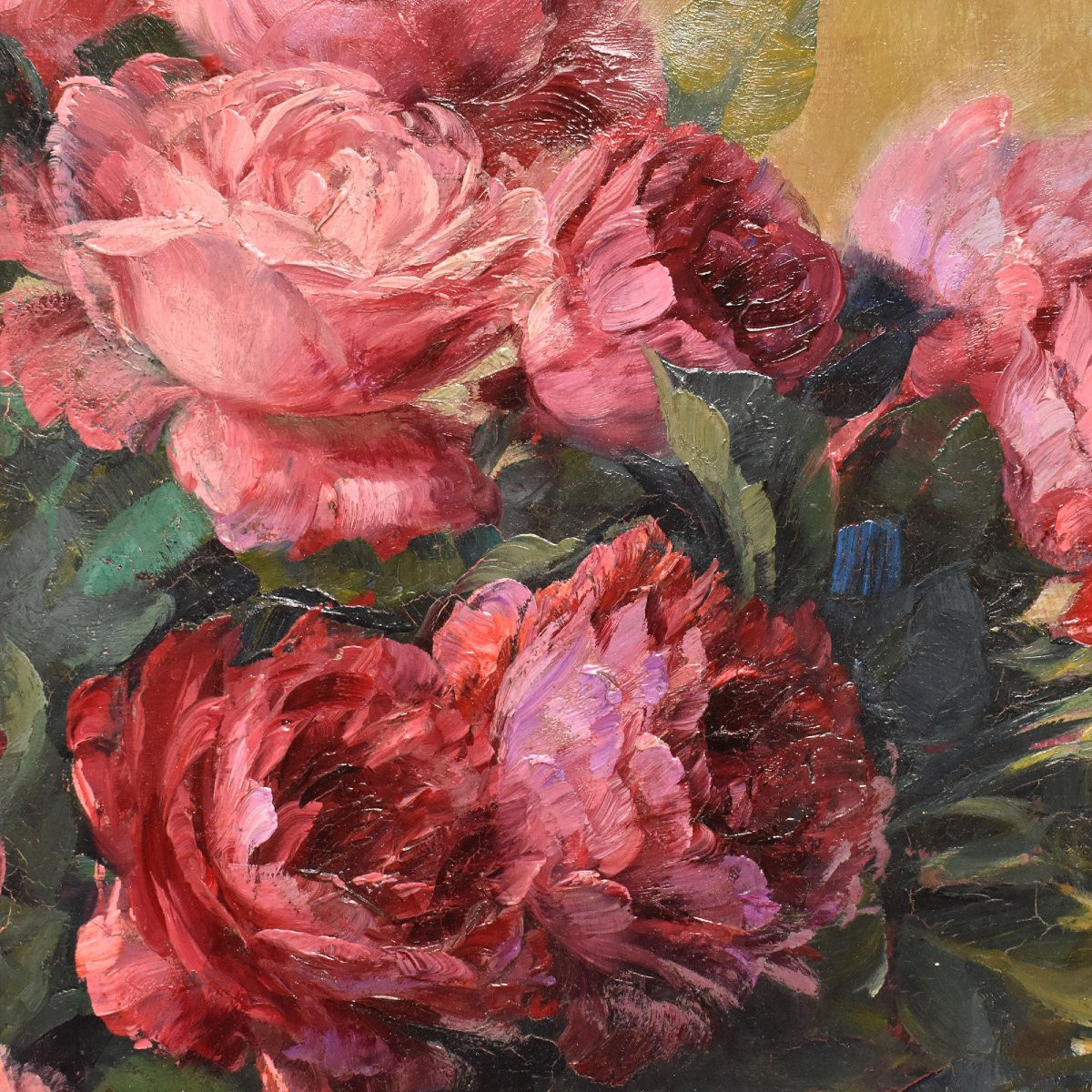 Large Flower Paintings, Roses Still Life, Oil Painting Flowers, Art Deco, XX Siècle (qf727)-photo-2