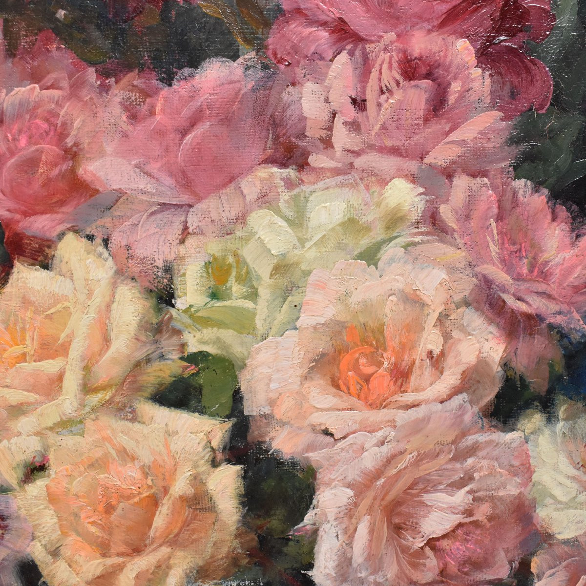 Large Flower Paintings, Roses Still Life, Oil Painting Flowers, Art Deco, XX Siècle (qf727)-photo-3