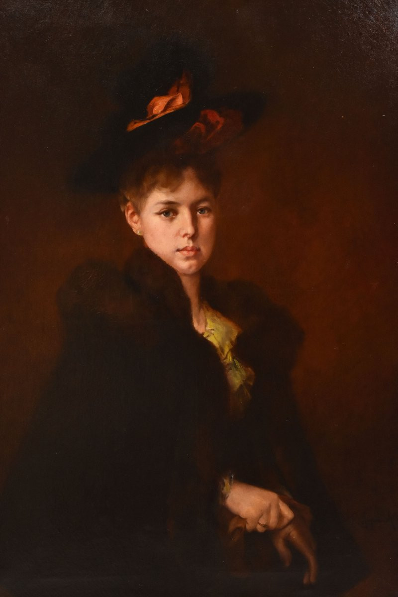 Antique Woman Portrait Painting, Elegant Female Portrait, Oil On Canvas, XIX Century. (qr729) -photo-3