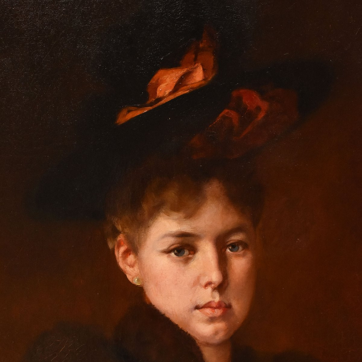 Antique Woman Portrait Painting, Elegant Female Portrait, Oil On Canvas, XIX Century. (qr729) -photo-4