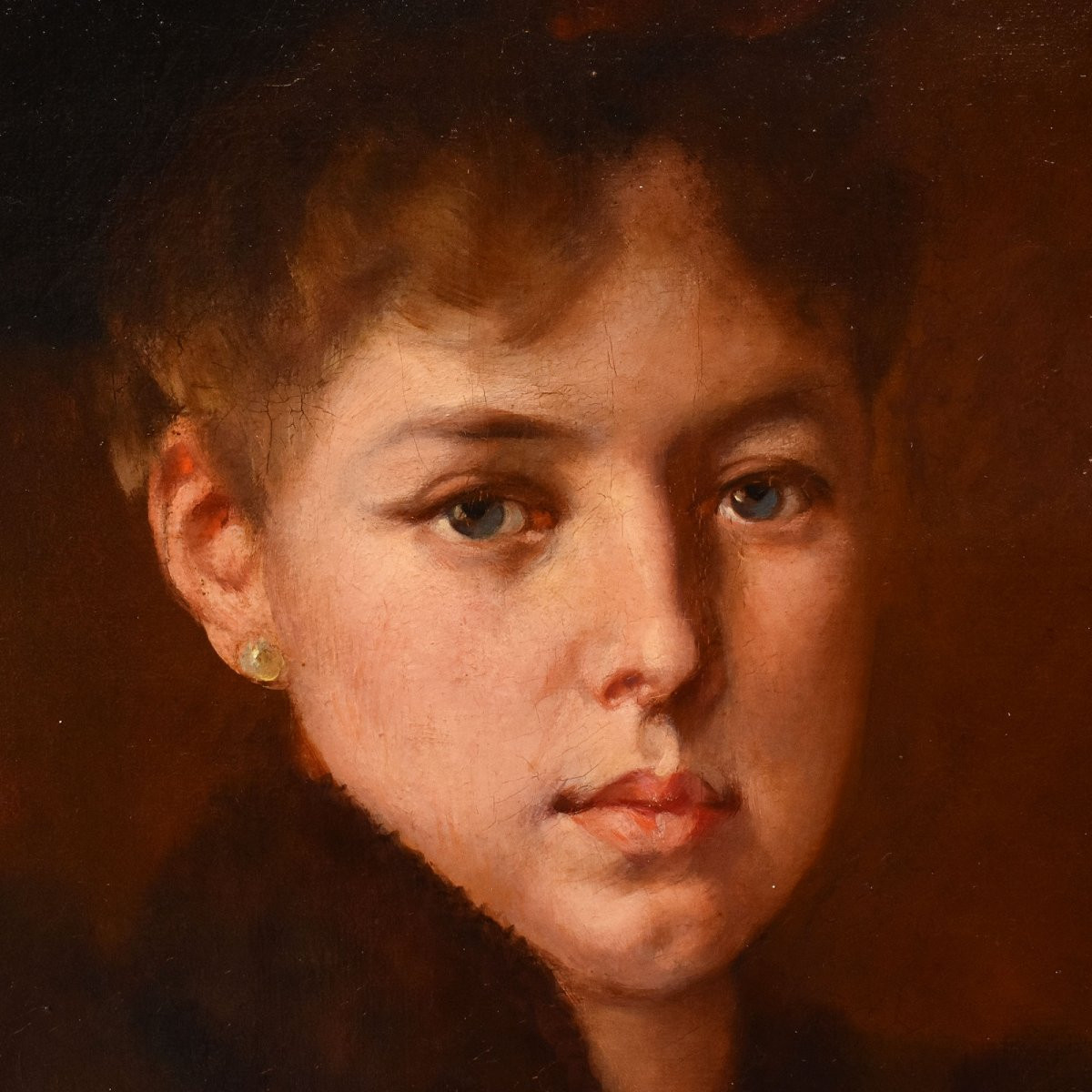 Antique Woman Portrait Painting, Elegant Female Portrait, Oil On Canvas, XIX Century. (qr729) -photo-1