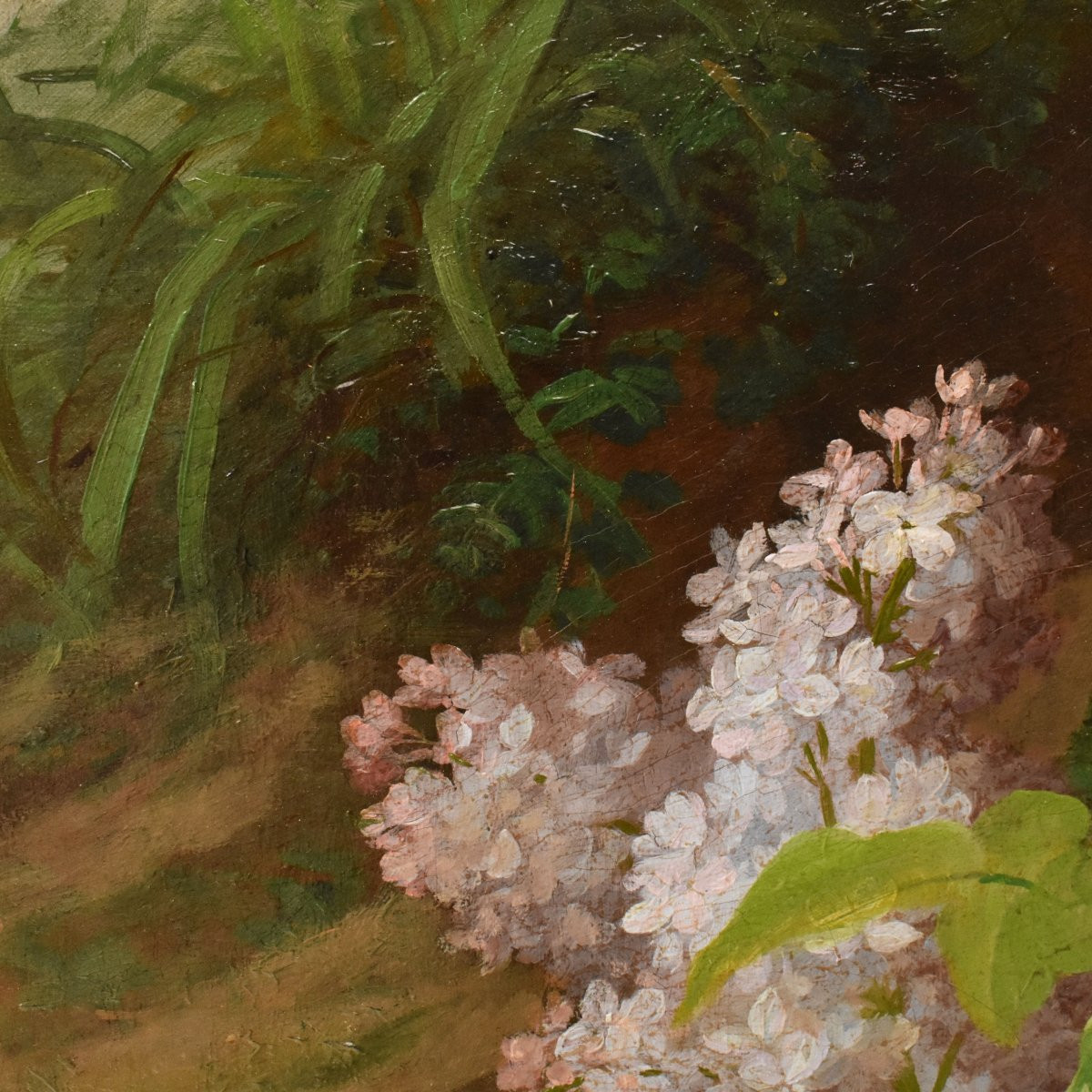Tableau Ancien Fleurs, Peinture nature morte florale, XIX Siècle. (QF734)-photo-5