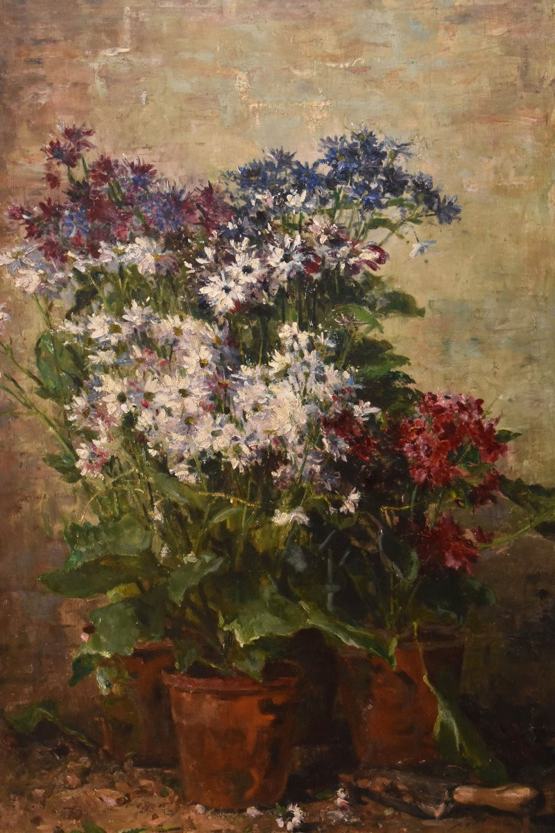 Tableau Ancien Fleurs, Hubert Bellis, Peinture Nature Morte Florale, XIX Siècle. (QF736)-photo-3