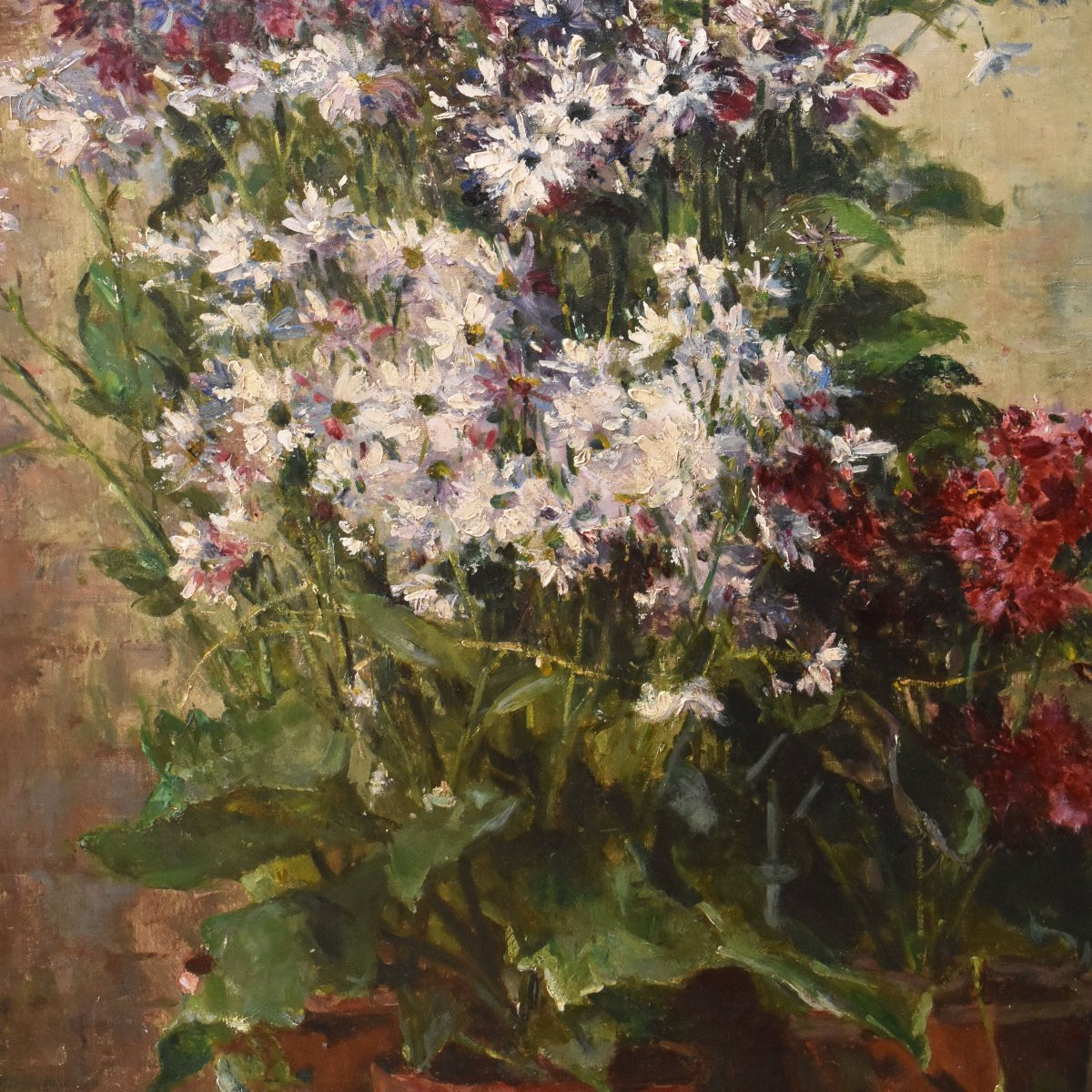 Tableau Ancien Fleurs, Hubert Bellis, Peinture Nature Morte Florale, XIX Siècle. (QF736)-photo-4