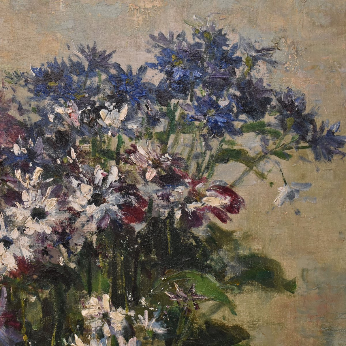 Tableau Ancien Fleurs, Hubert Bellis, Peinture Nature Morte Florale, XIX Siècle. (QF736)-photo-2