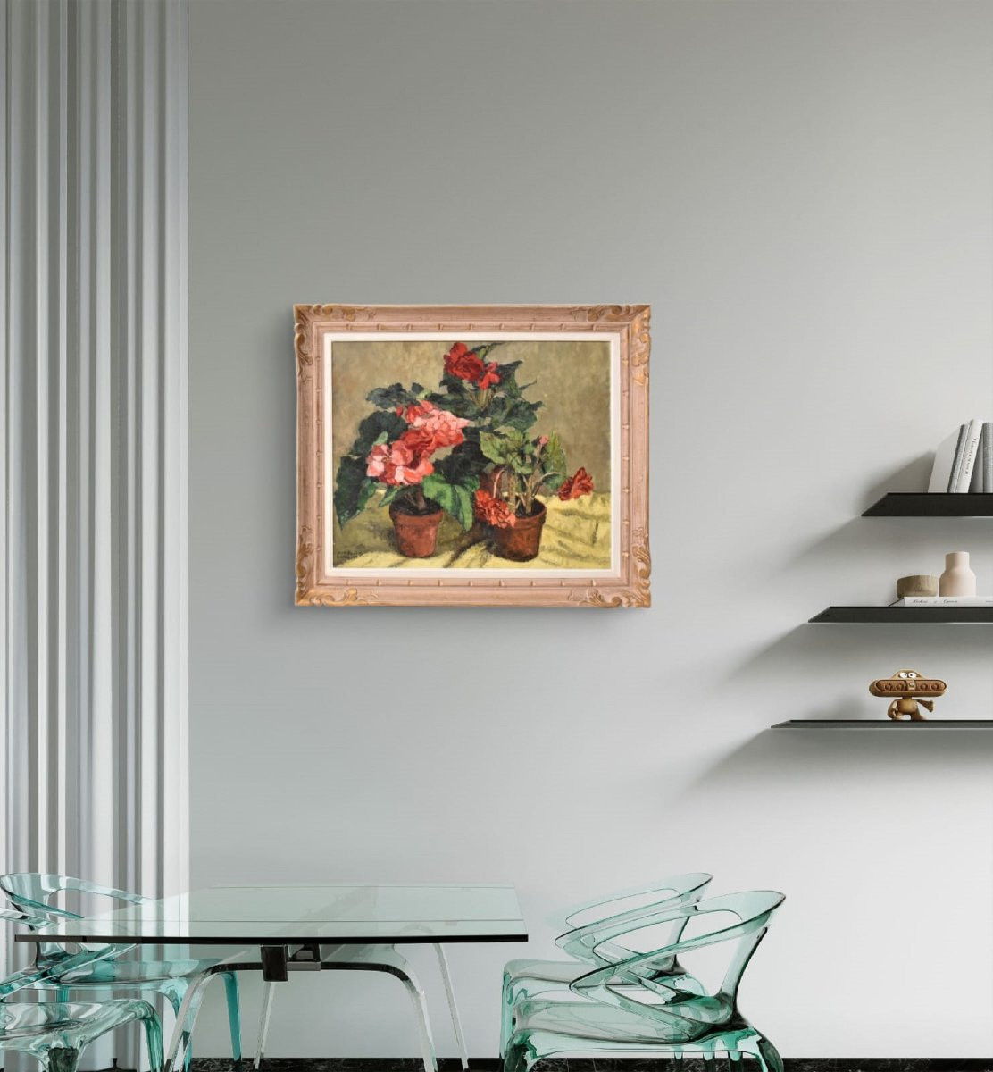 Still Life Painting, Flowers Vase Painting, Spring Floral, Geraniums Or Begonias, Oil (qf737)-photo-2