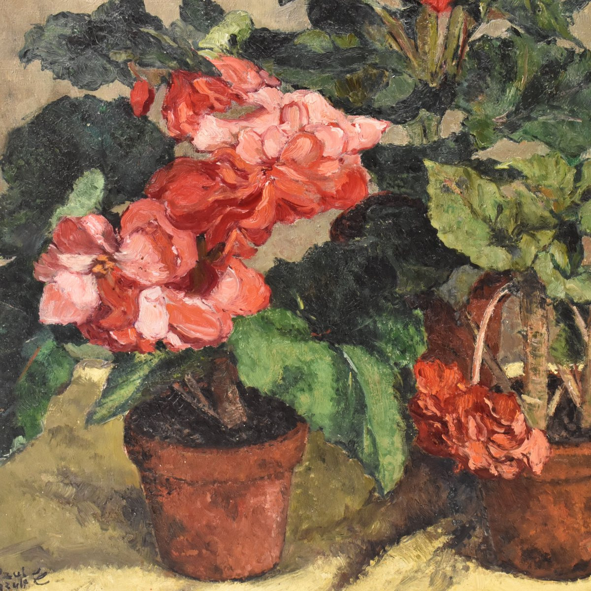 Still Life Painting, Flowers Vase Painting, Spring Floral, Geraniums Or Begonias, Oil (qf737)-photo-4