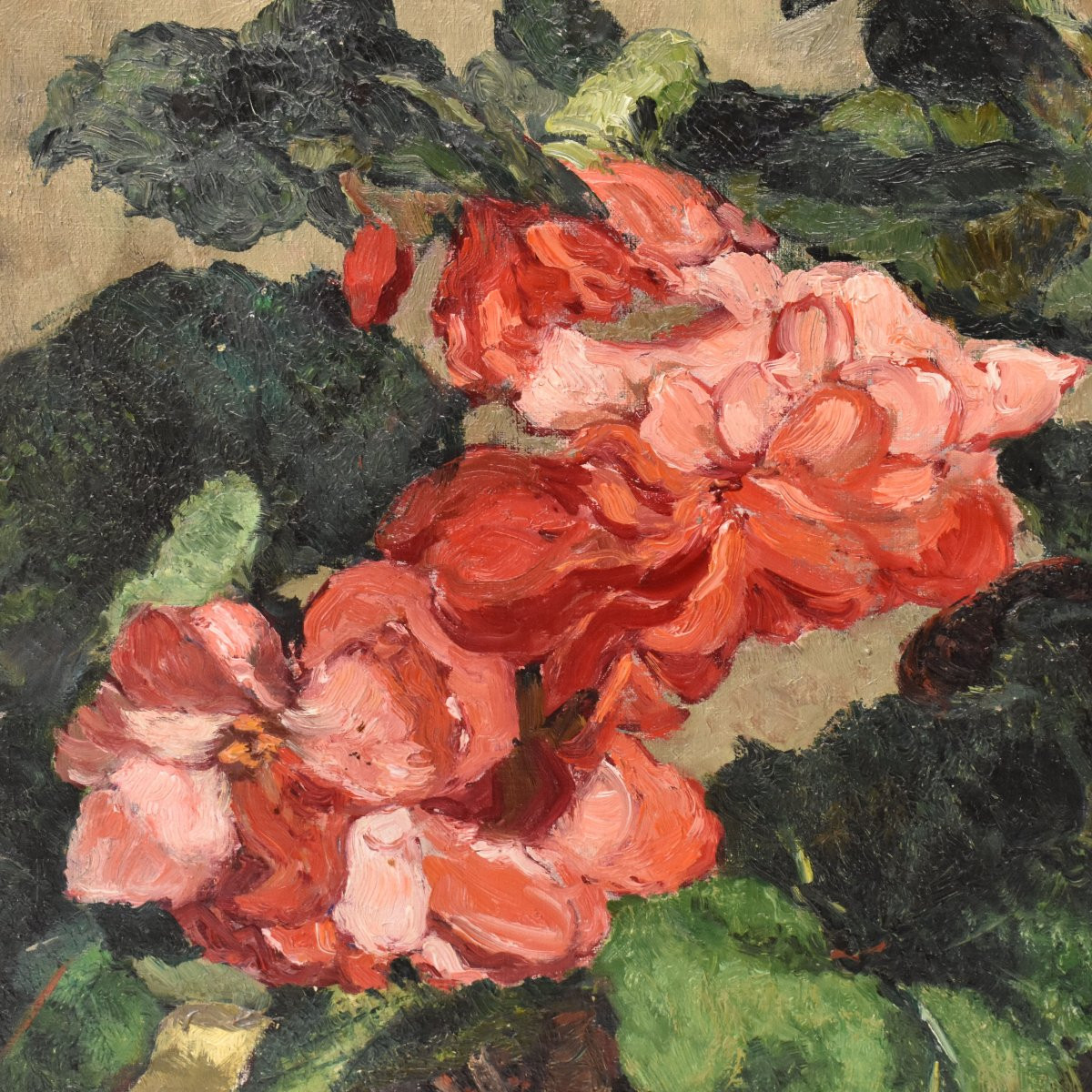 Still Life Painting, Flowers Vase Painting, Spring Floral, Geraniums Or Begonias, Oil (qf737)-photo-1