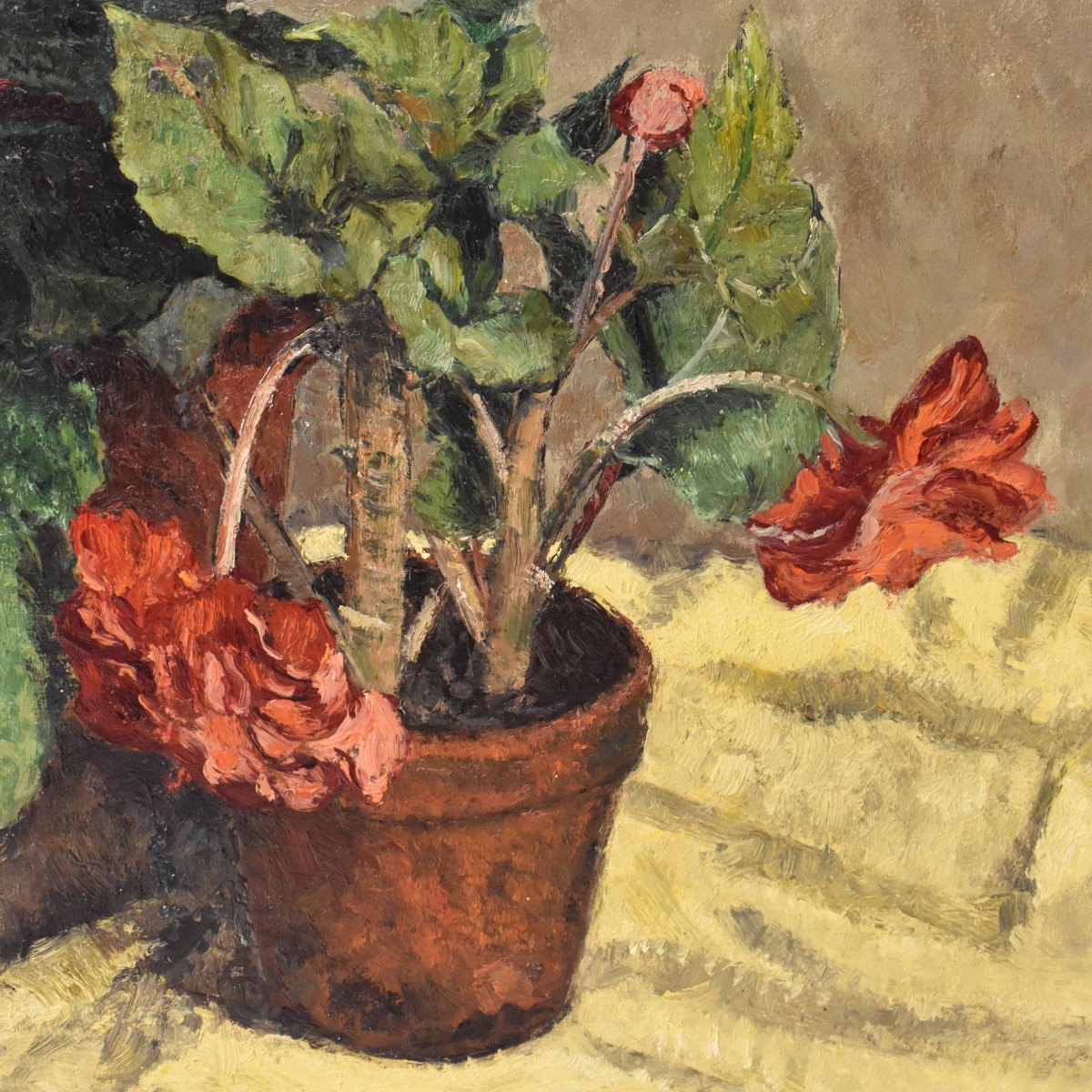 Still Life Painting, Flowers Vase Painting, Spring Floral, Geraniums Or Begonias, Oil (qf737)-photo-2
