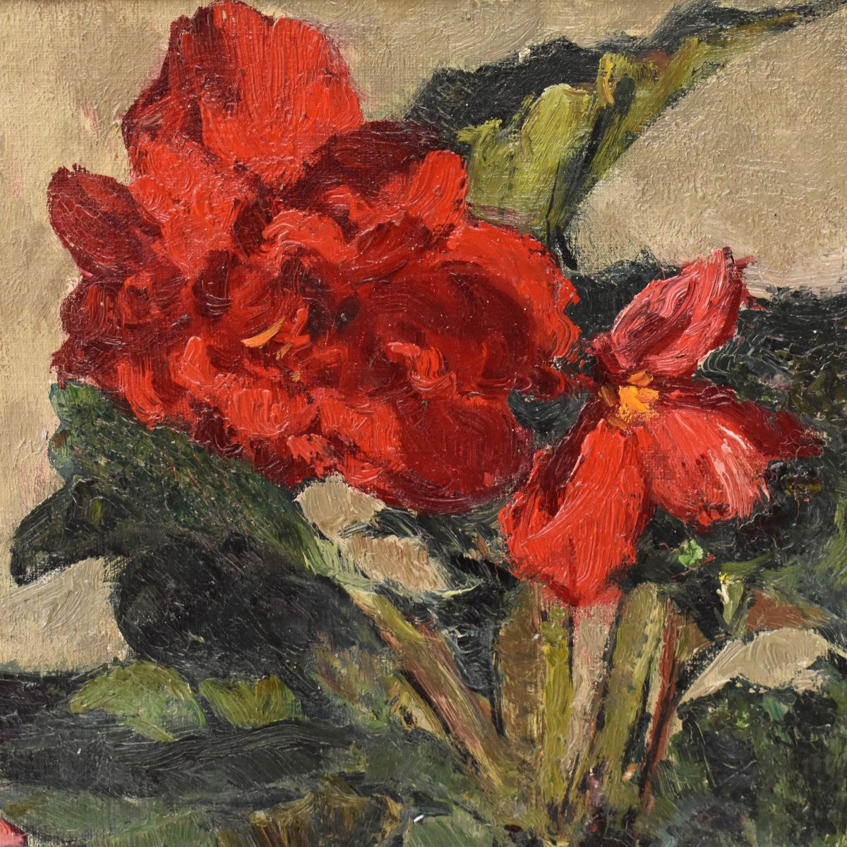 Still Life Painting, Flowers Vase Painting, Spring Floral, Geraniums Or Begonias, Oil (qf737)-photo-3