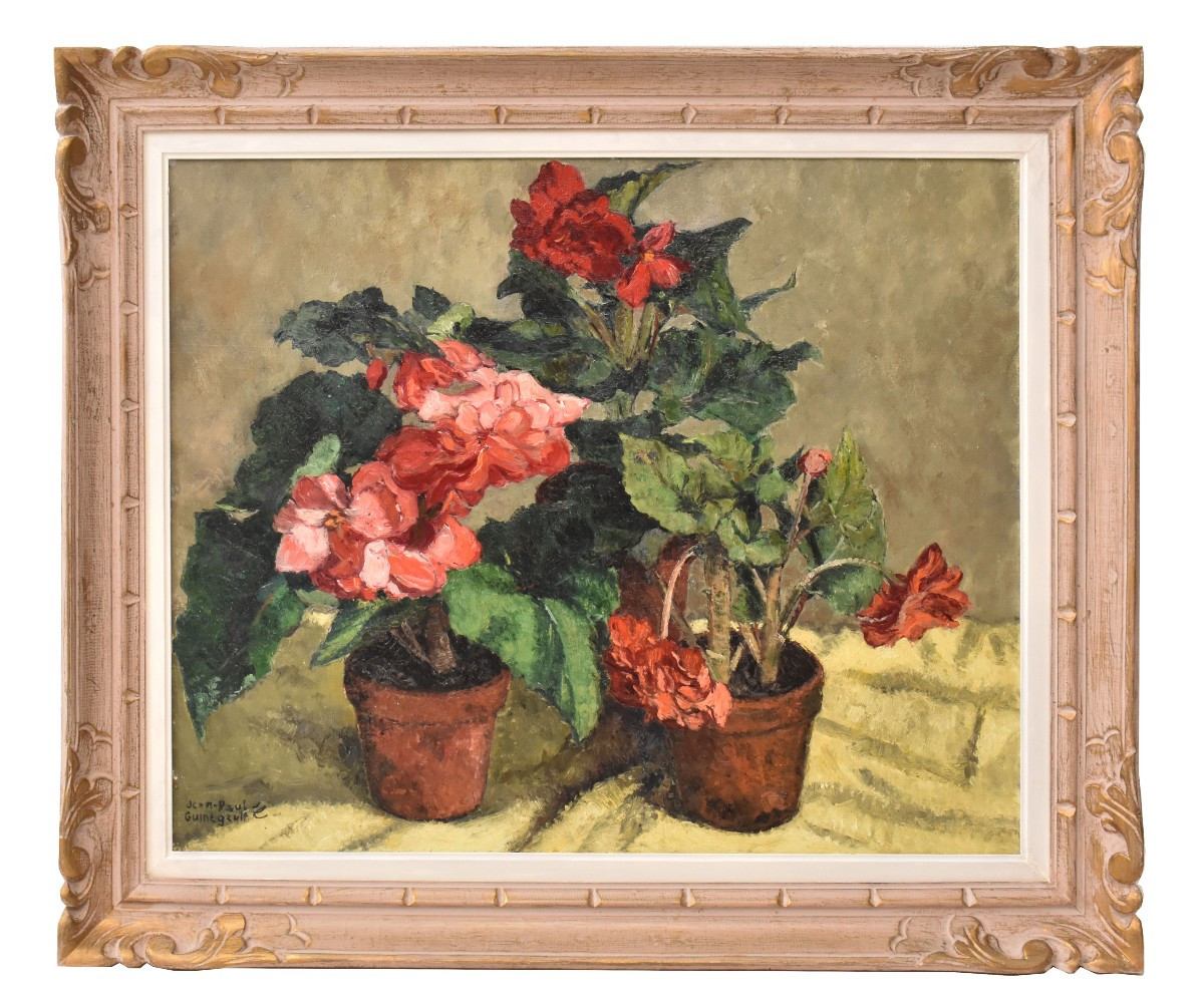 Still Life Painting, Flowers Vase Painting, Spring Floral, Geraniums Or Begonias, Oil (qf737)
