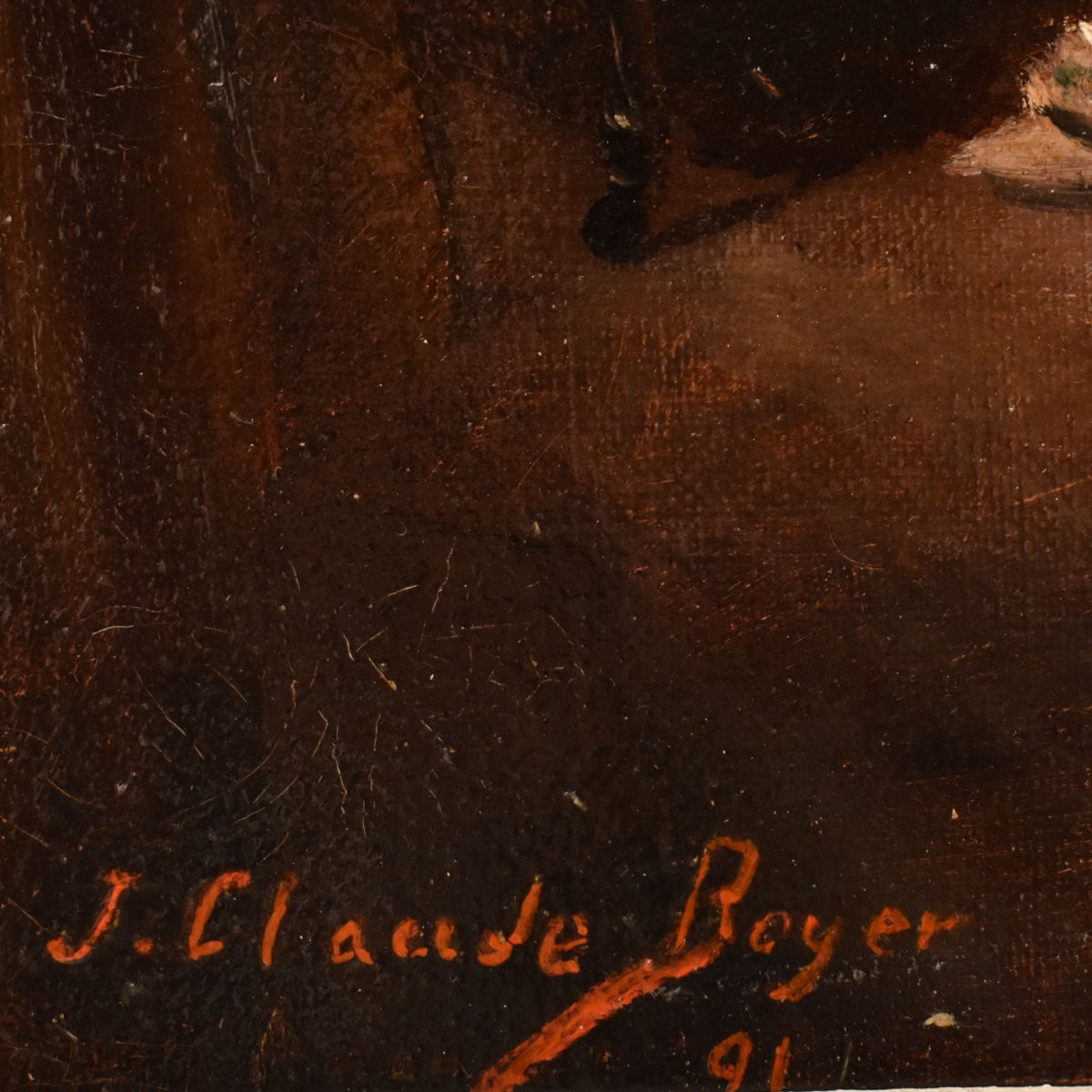 Antique Painting, Bourgeois Interior, Oil On Canvas Painting, XIX Century. (qp730)-photo-4
