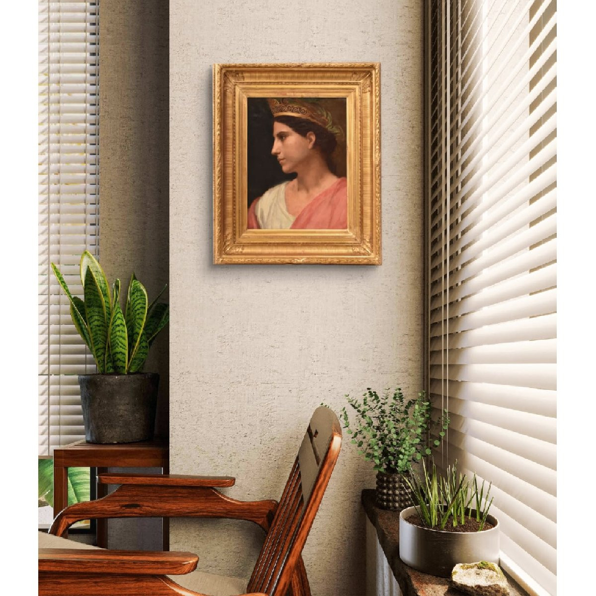 Tableau Ancien, Urbain Bourgeois, Portrait De Jeune Femme Néoclassique, Huile Sur Toile(QR 741)-photo-2