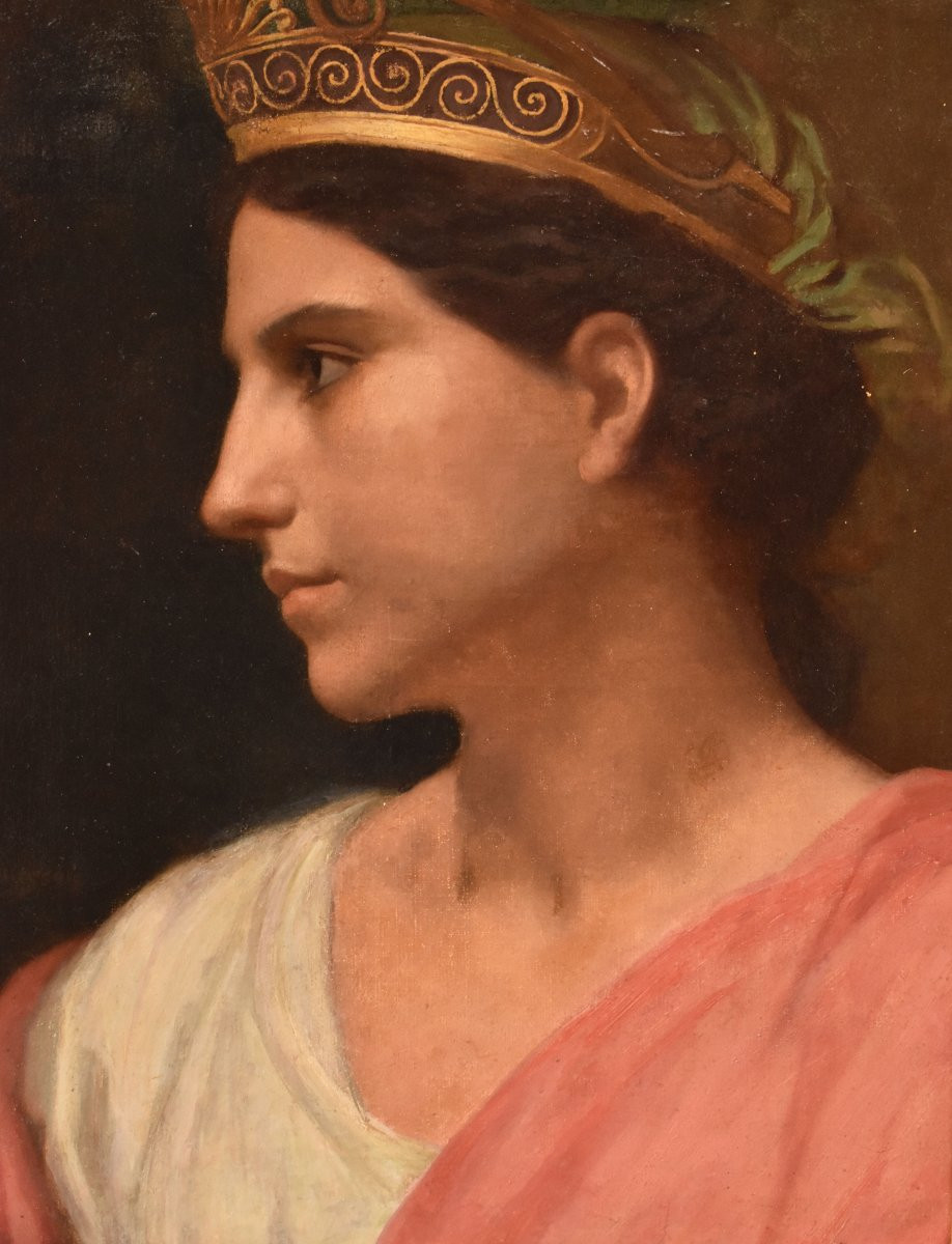 Tableau Ancien, Urbain Bourgeois, Portrait De Jeune Femme Néoclassique, Huile Sur Toile(QR 741)-photo-3