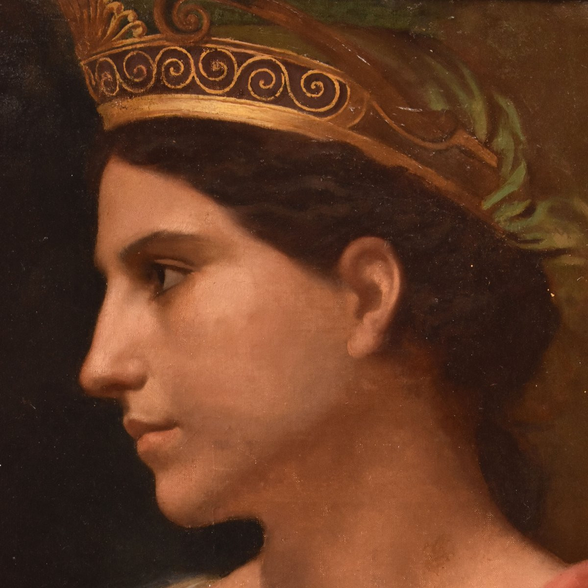 Tableau Ancien, Urbain Bourgeois, Portrait De Jeune Femme Néoclassique, Huile Sur Toile(QR 741)-photo-4