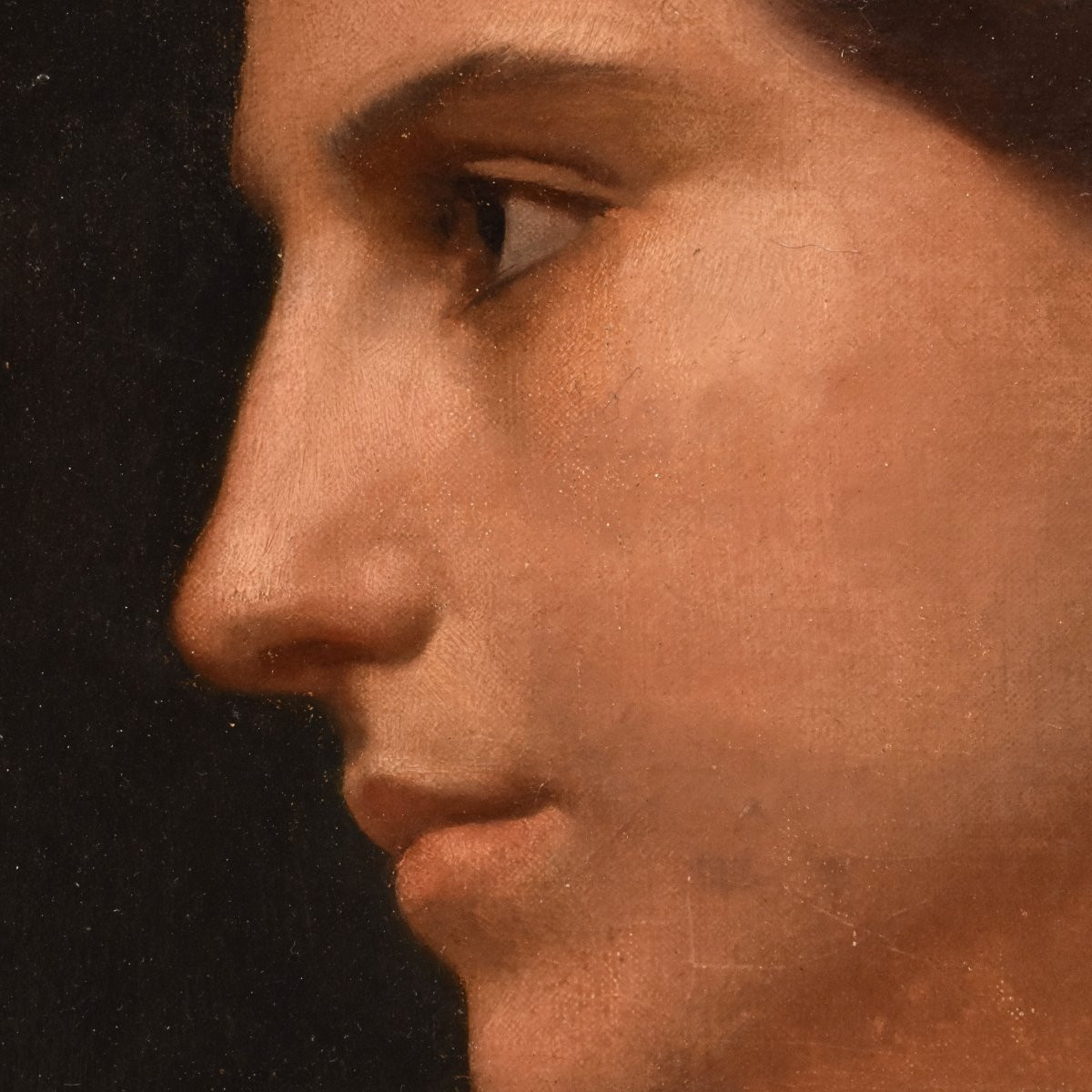 Tableau Ancien, Urbain Bourgeois, Portrait De Jeune Femme Néoclassique, Huile Sur Toile(QR 741)-photo-1