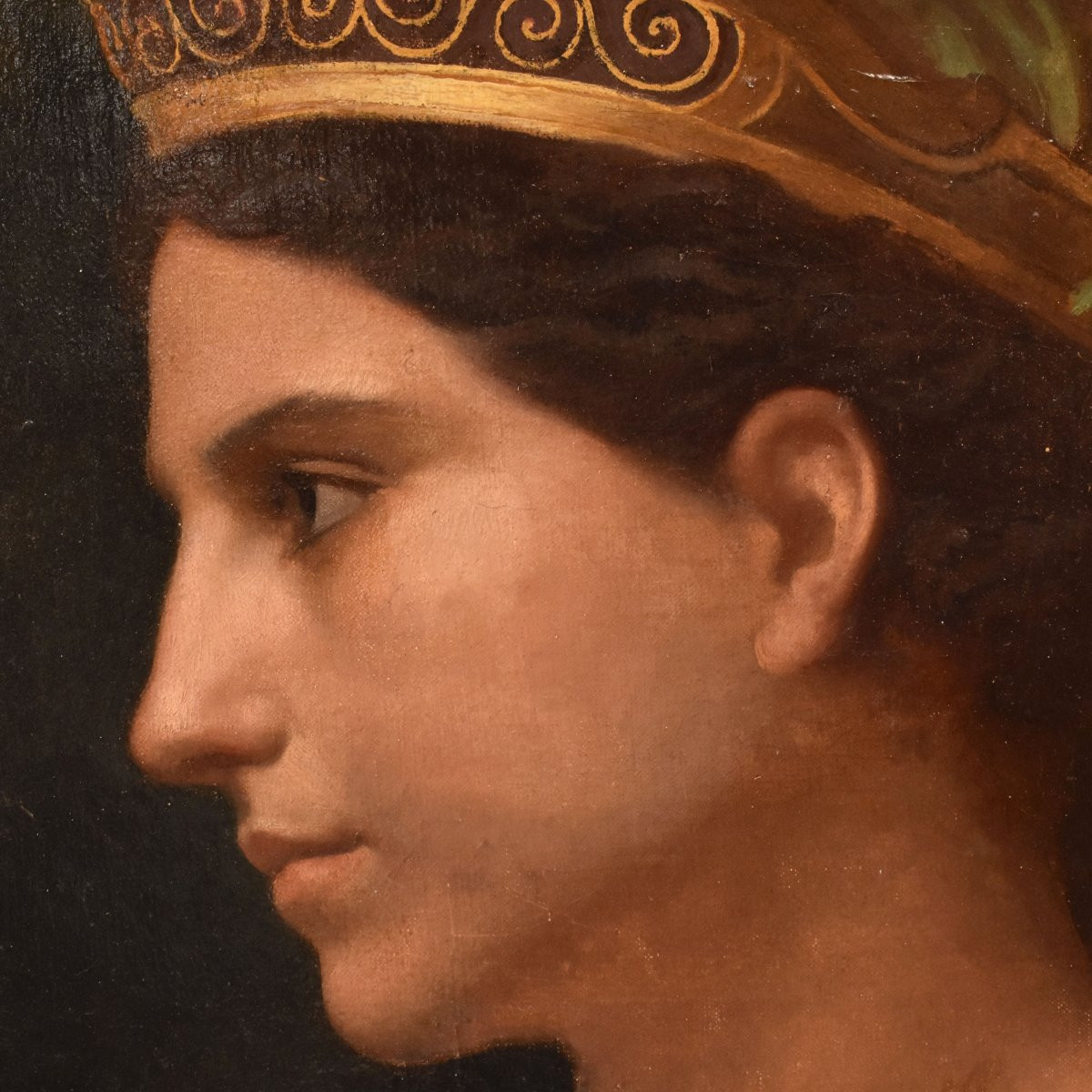 Tableau Ancien, Urbain Bourgeois, Portrait De Jeune Femme Néoclassique, Huile Sur Toile(QR 741)-photo-2