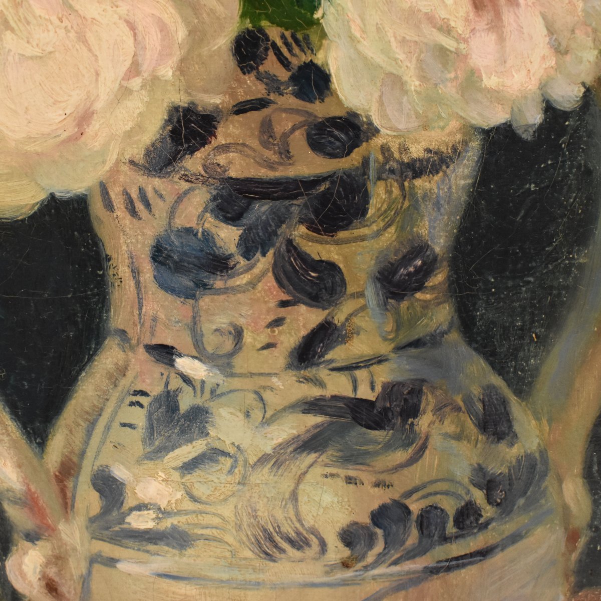 Tableau Ancien Fleurs, Henri Joseph Thomas, Roses Blanches, nature morte (QF746)-photo-3
