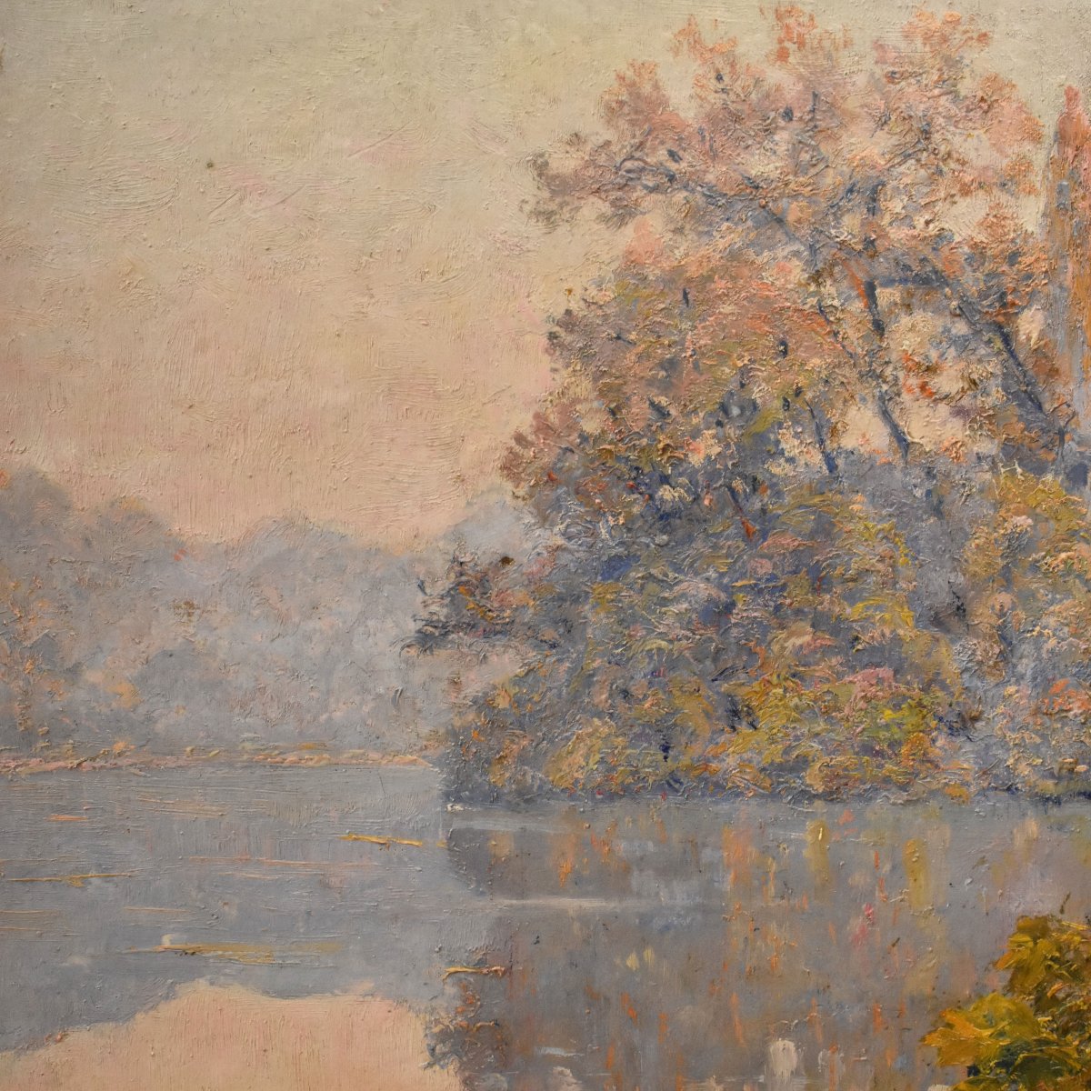 Antique Painting, Narcisse Ancelme, Landscape With Lake, Early XX Century. (qp747)-photo-1