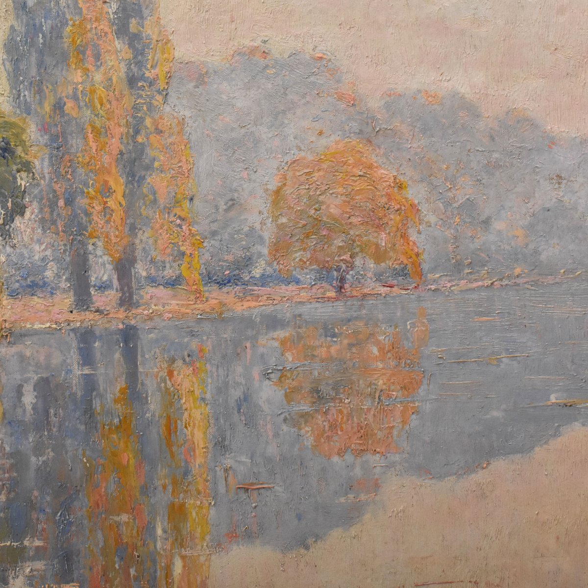 Antique Painting, Narcisse Ancelme, Landscape With Lake, Early XX Century. (qp747)-photo-2