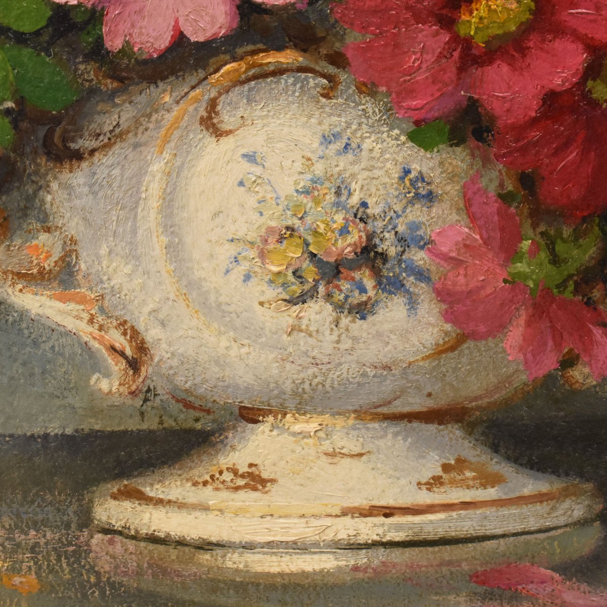 Tableau Ancien Fleurs, Maurice Alfred Decamps, Peinture Fleurs, Spring Flowers, XX (QF748)-photo-2