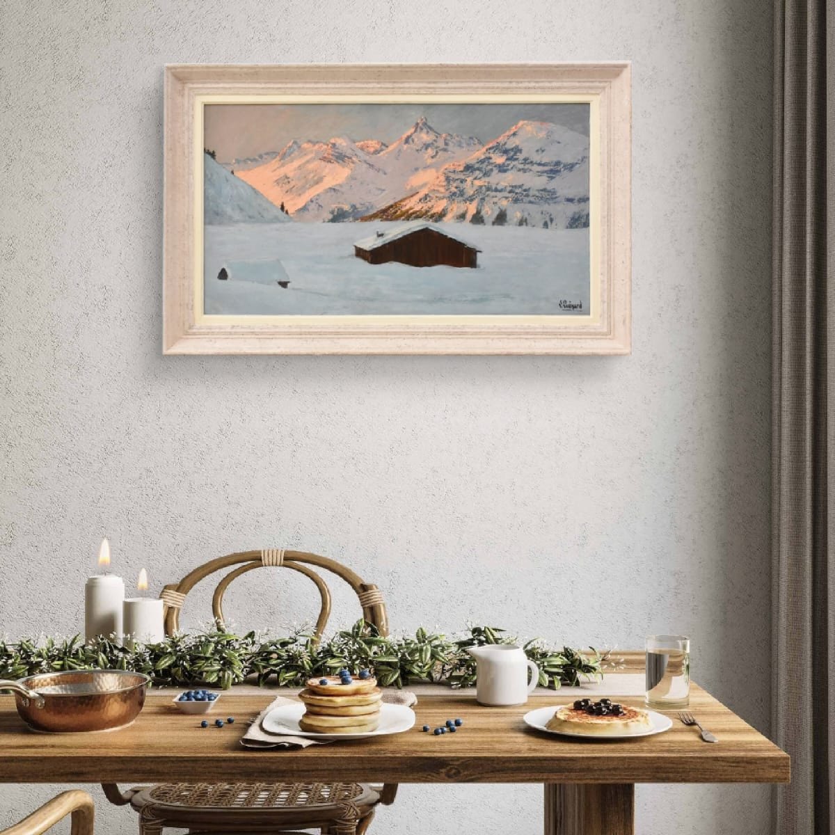 Landscape Painting, Mountain With Snow, Alps, Oil On Panel, XX. (qp749)-photo-2