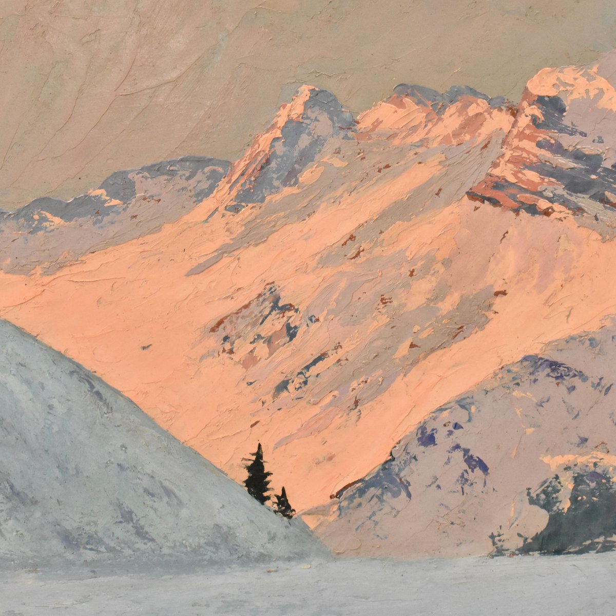 Landscape Painting, Mountain With Snow, Alps, Oil On Panel, XX. (qp749)-photo-1