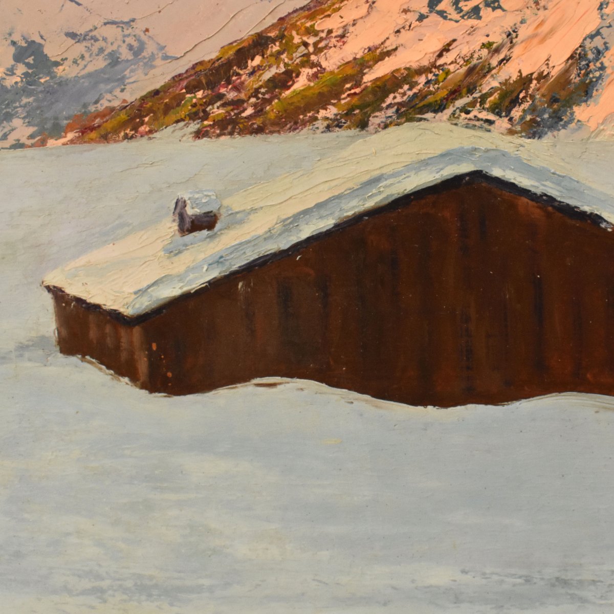 Landscape Painting, Mountain With Snow, Alps, Oil On Panel, XX. (qp749)-photo-4