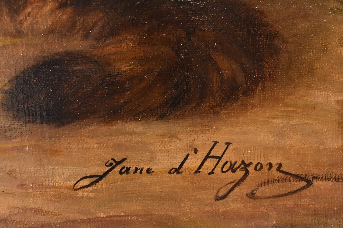 Tableau Ancien, Jane d’Hazon, Portraits De Chats, Petits Chatons, XIXè Siècle. (QA750)-photo-5