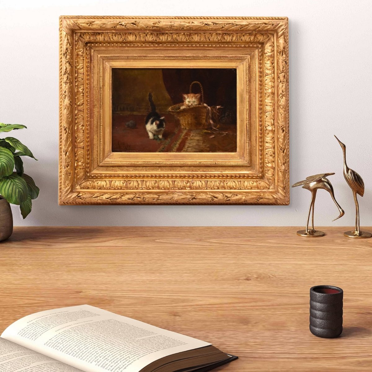 Tableau Ancien, Aimée Roy, Portraits De Chats, Petits Chatons, XIXè Siècle. (QA751)-photo-2